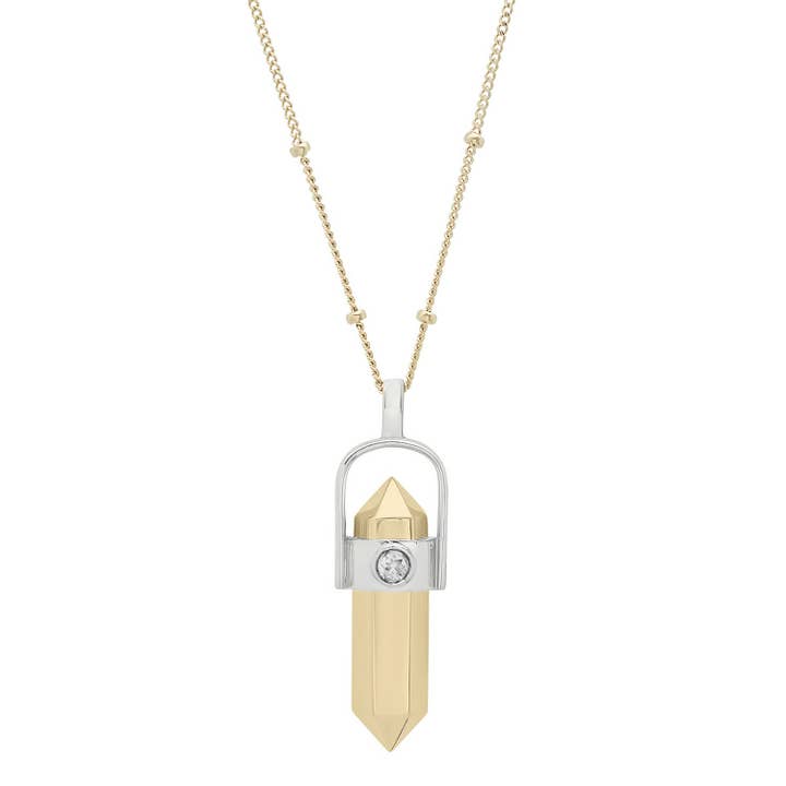 14K Yellow and White Gold Vertical "Crystallized" Metal pendant with Natural Rose Cut Diamond for wholesale by Elliot Young Fine Jewelry