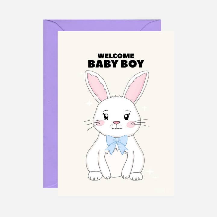 Rabbit Baby Boy Card for wholesale by Pearl Ivy