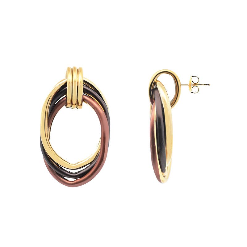 AMORINO SRL - Wholesale Stud/Post Earrings - ENAMELLED TRIPLE CIRCLE DANGLE EARRINGS - YNK24100B6981