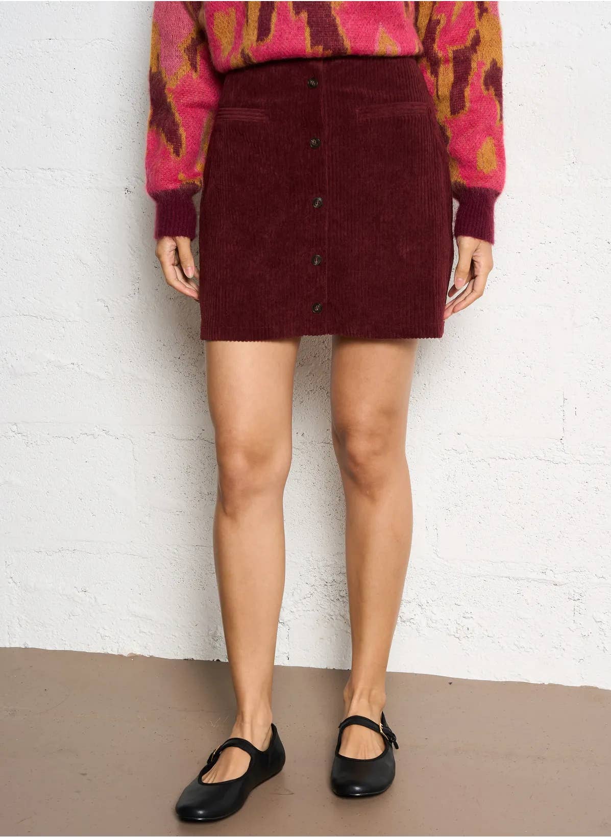 bordeaus Jupe courte en velours côtelé pour femmes en vente sur Faire