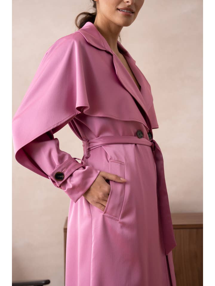 Attentif Paris - Venta al por mayor Gabardina - Mujer - Gabardina larga de satén con cinturón16