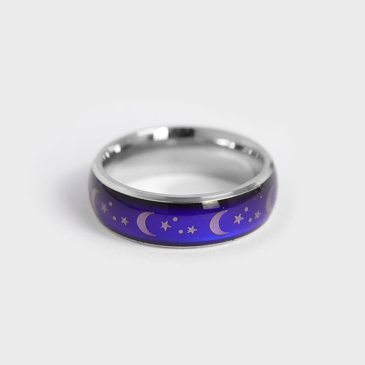 WJW - Wholesale Band/Stacked Ring - Mood Band With Stars And Moons Stainless Steel Ring