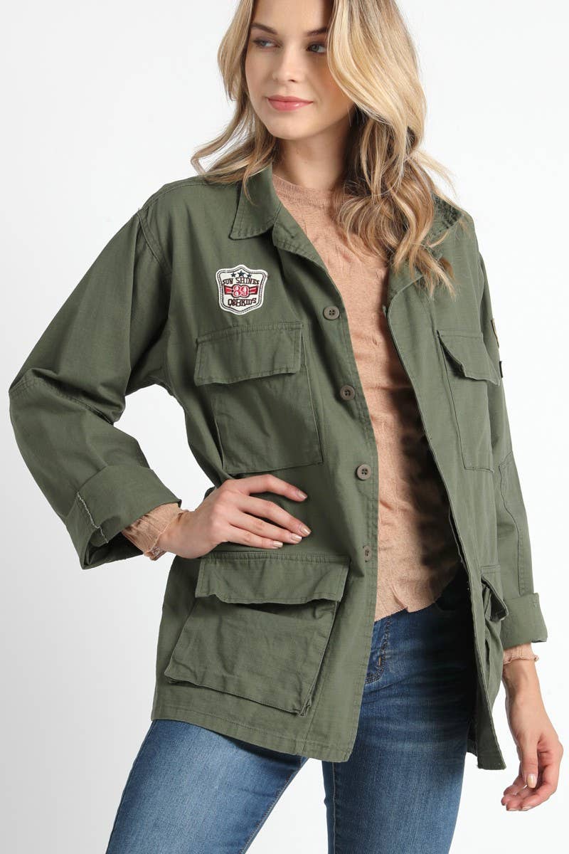 Buy Levi's Women's Four-Pocket Cotton Military Jacket with Patches, Army  Green, Large at Amazon.in