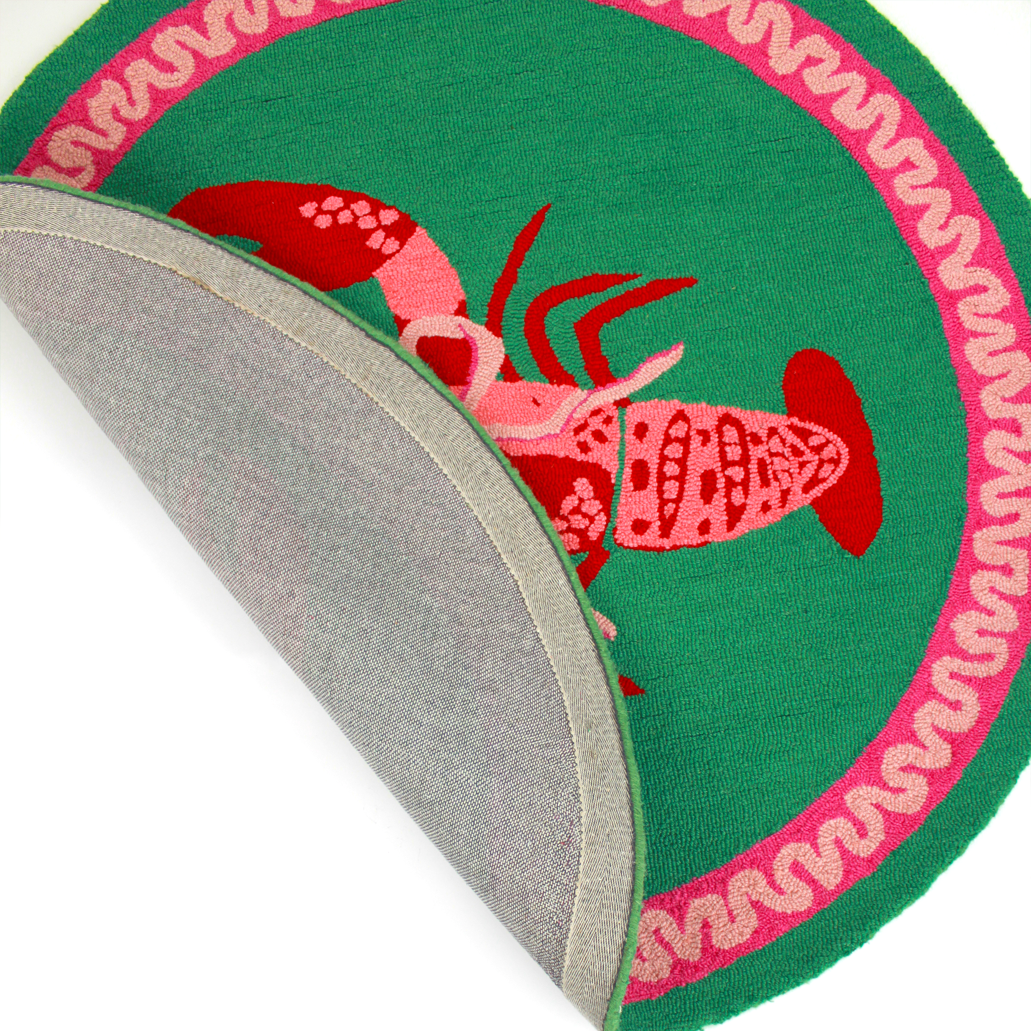 Madcap Cottage - Vente Tapis - Tapis en laine crochetée Homard Rock rouge, rose et vert2