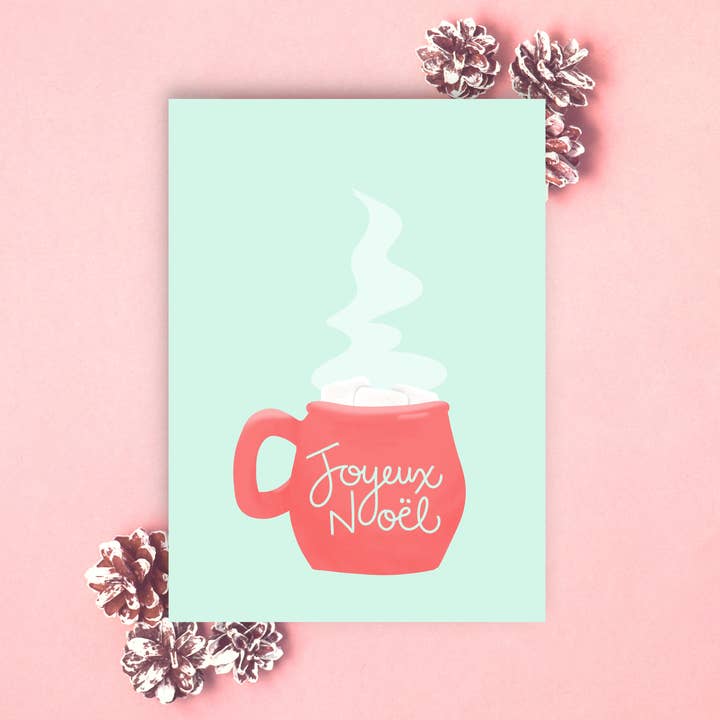 Christmas card - hot cocoa mug - Joyeux Noël - blank for wholesale by AH PIS