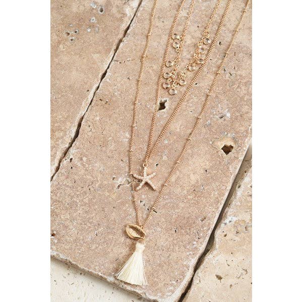 GOLD Bead and Seashell Necklace| 260191350 for wholesale on Faire
