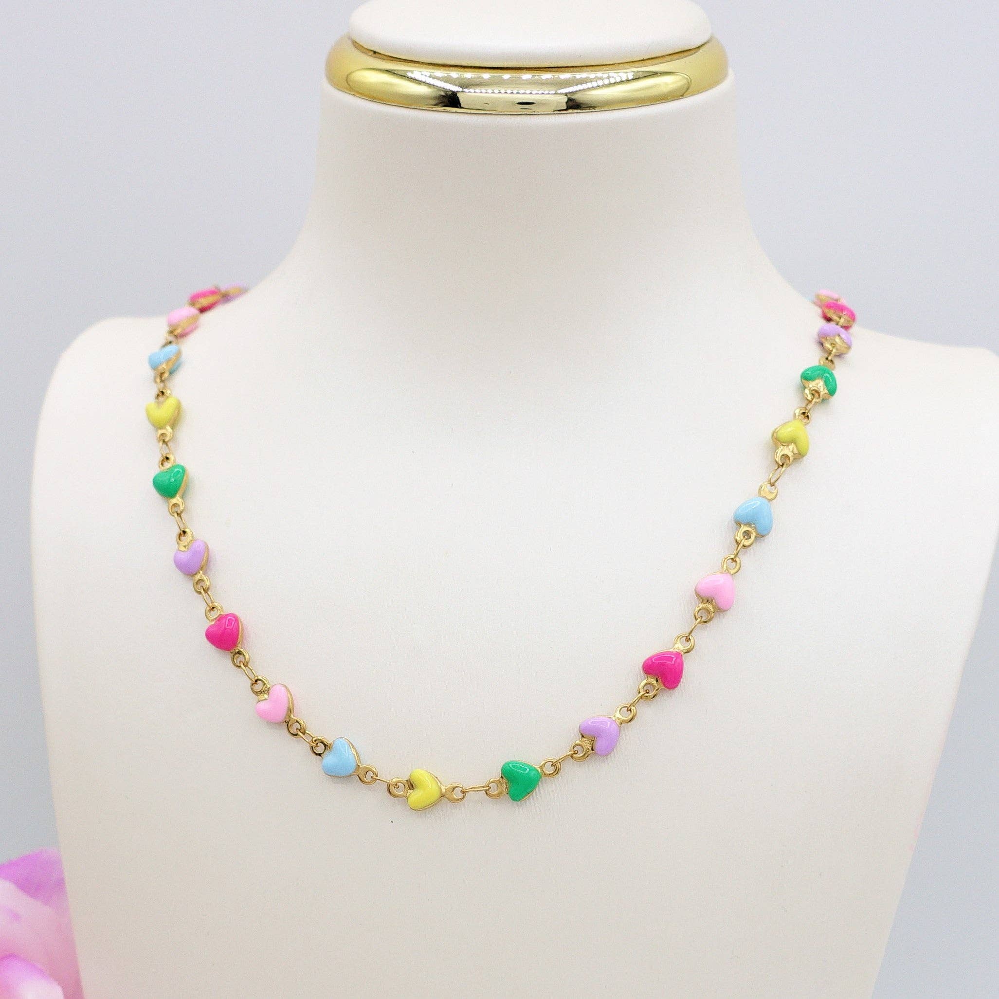 Daemon srls – Engroshandel Perlehalskæde – TAHITI~ halskæde i rustfrit stål med emaljerede hjerter8