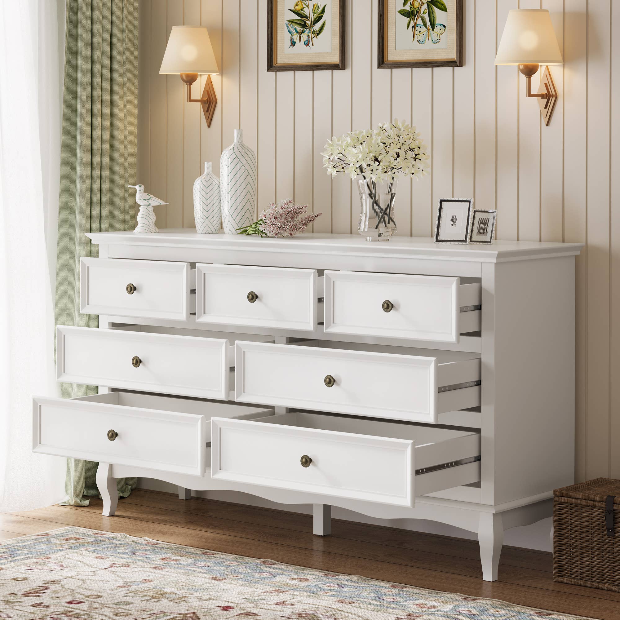 Heynemo - Wholesale Cabinet - 7 Drawers Dresser, Modern Wide Dresser with Rubberwood Legs2