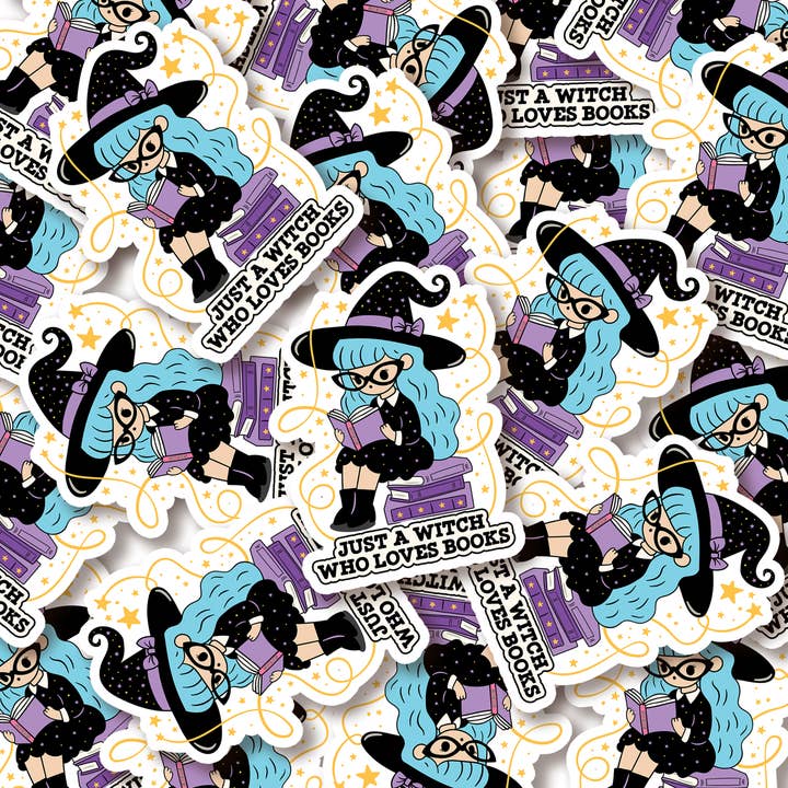 Bookish Witch Sticker, Bookish Halloween Sticker, Fall Stick for wholesale by Cotswold Transfers