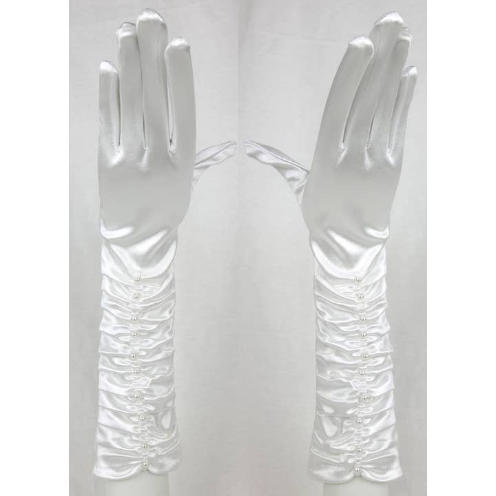 Chicas - Wholesale Gloves – Women's - Pair of Long Satin Gloves With Pearls G4288BL1