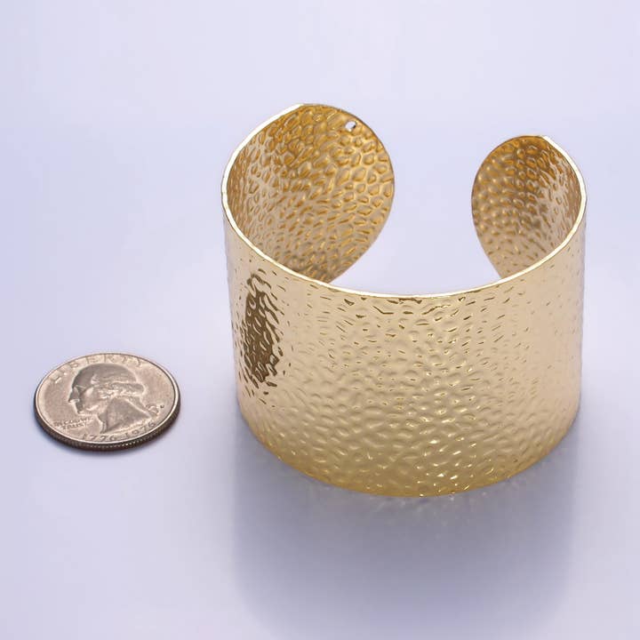 Aim Eternal - Wholesale Cuff Bracelet - 24K Gold Filled Wide Hammered Cuff Bracelet | WA-2520