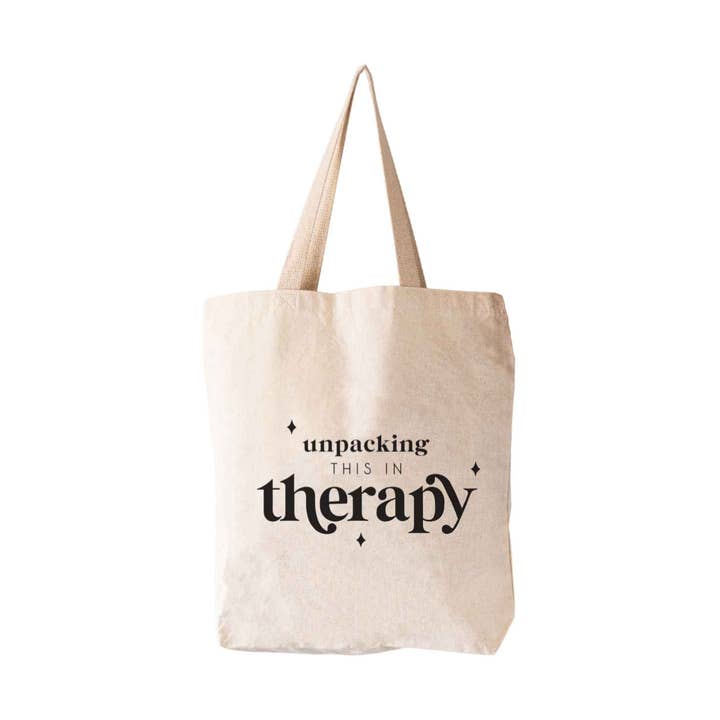 Unpacking this in Therapy Tote Bag for wholesale by Yours Truly, Mary Anne