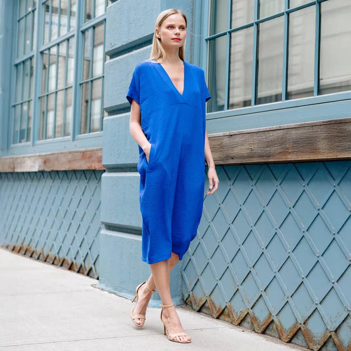 Clara Sunwoo - Wholesale Dress - Women's - DR45R - Textured Rayon - Empire Waist Caftan Pocket Dress
