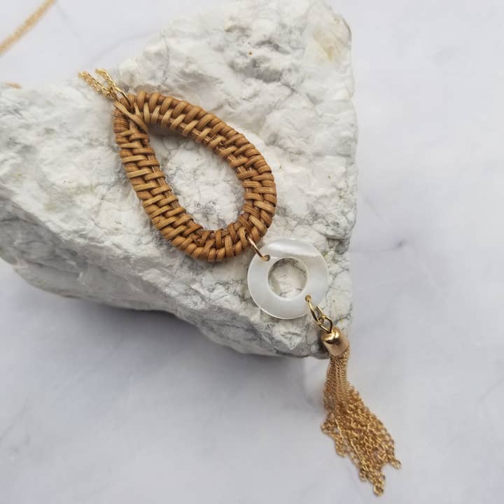 Gold Chain Fringe Rattan Pendant Necklace for wholesale by The Pretty Jewellery