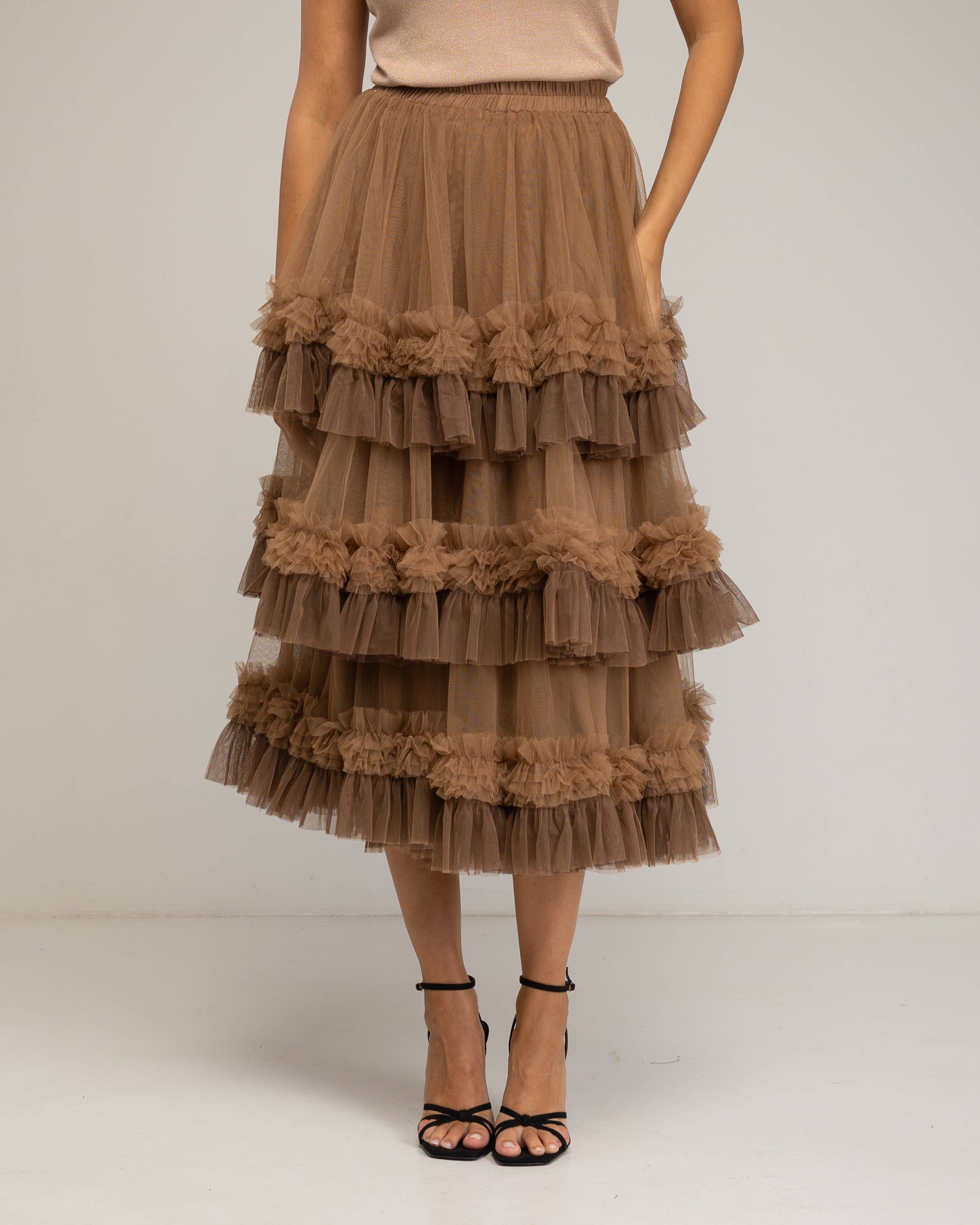 Brown SKIRT8122_Tulle skirt. for wholesale on Faire1