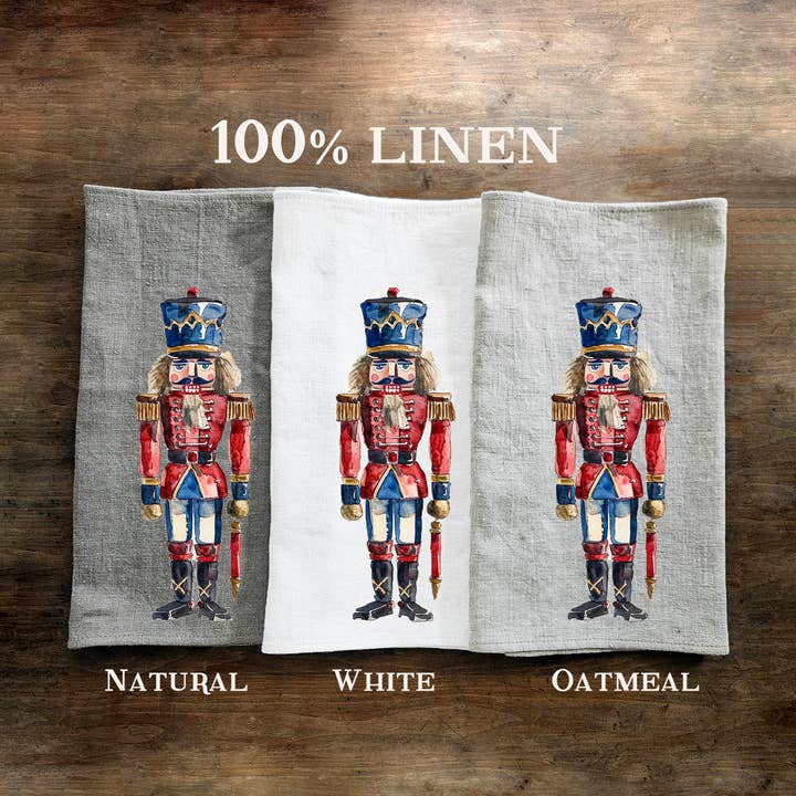 100% Linen Guest Towel with Nutcracker - Christmas towel for wholesale by NorraVilla