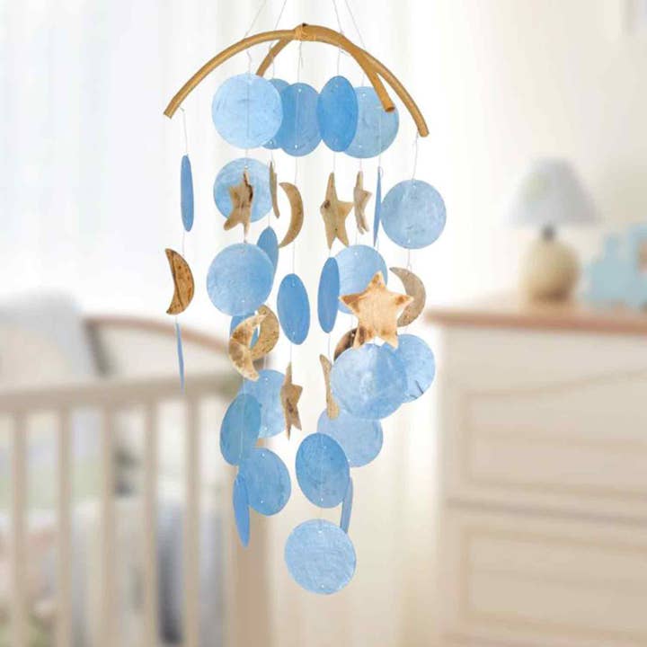 Woodstock Chimes - Wholesale Wind Chime - Moon & Stars Capiz Chime