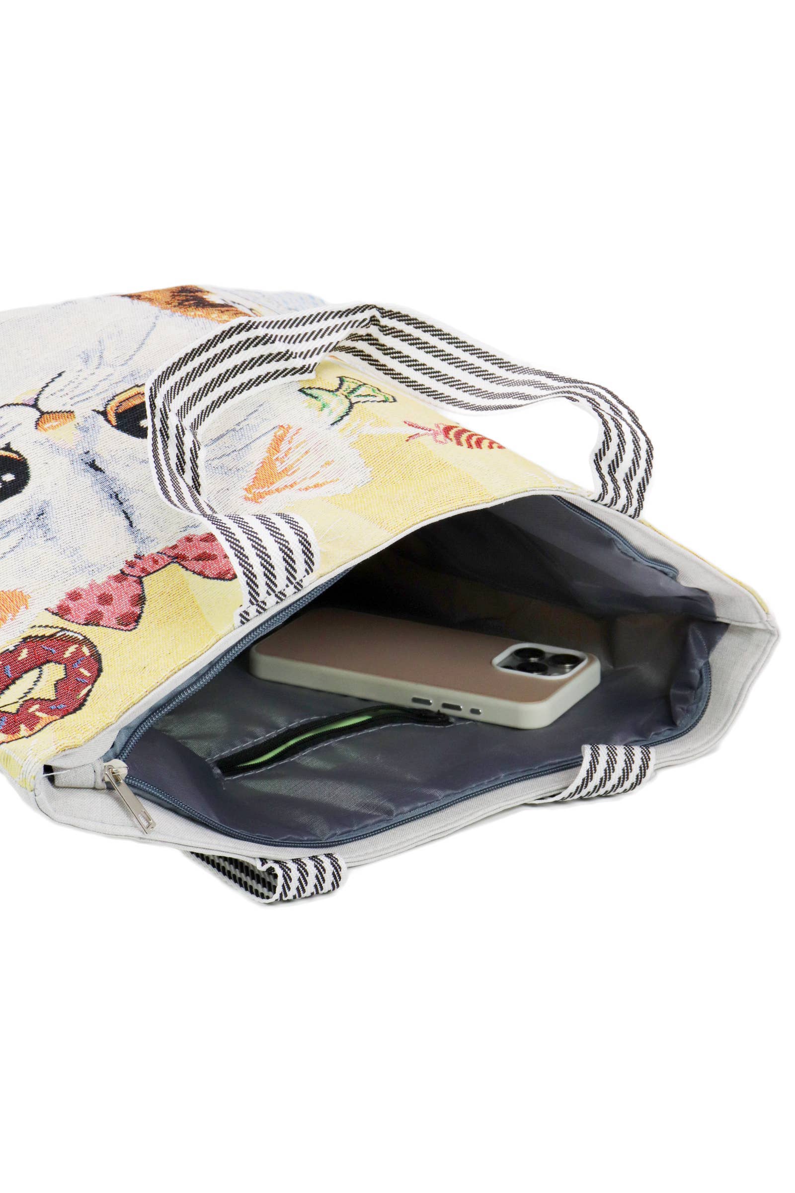 AS SHOWN Sweet Kitty Cat Shimmery Tapestry Canvas Tote Bag for wholesale on Faire4