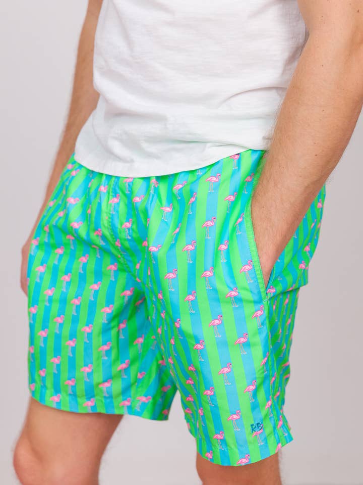 Verde Bañador Neon Flamingo Stripe para hombre de venta al por mayor en Faire