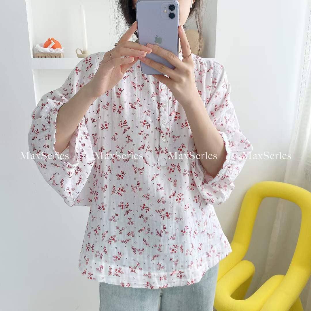 Whisper Mint – Engroshandel Bluse - Dame – Bomuldsgaspulloverskjorte med prikket mønster6