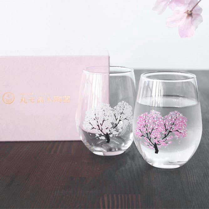 INSTACTIONS - Wholesale Wine Glass - Japanese Sakura Cherry Blossom Color Changing Glass Cups