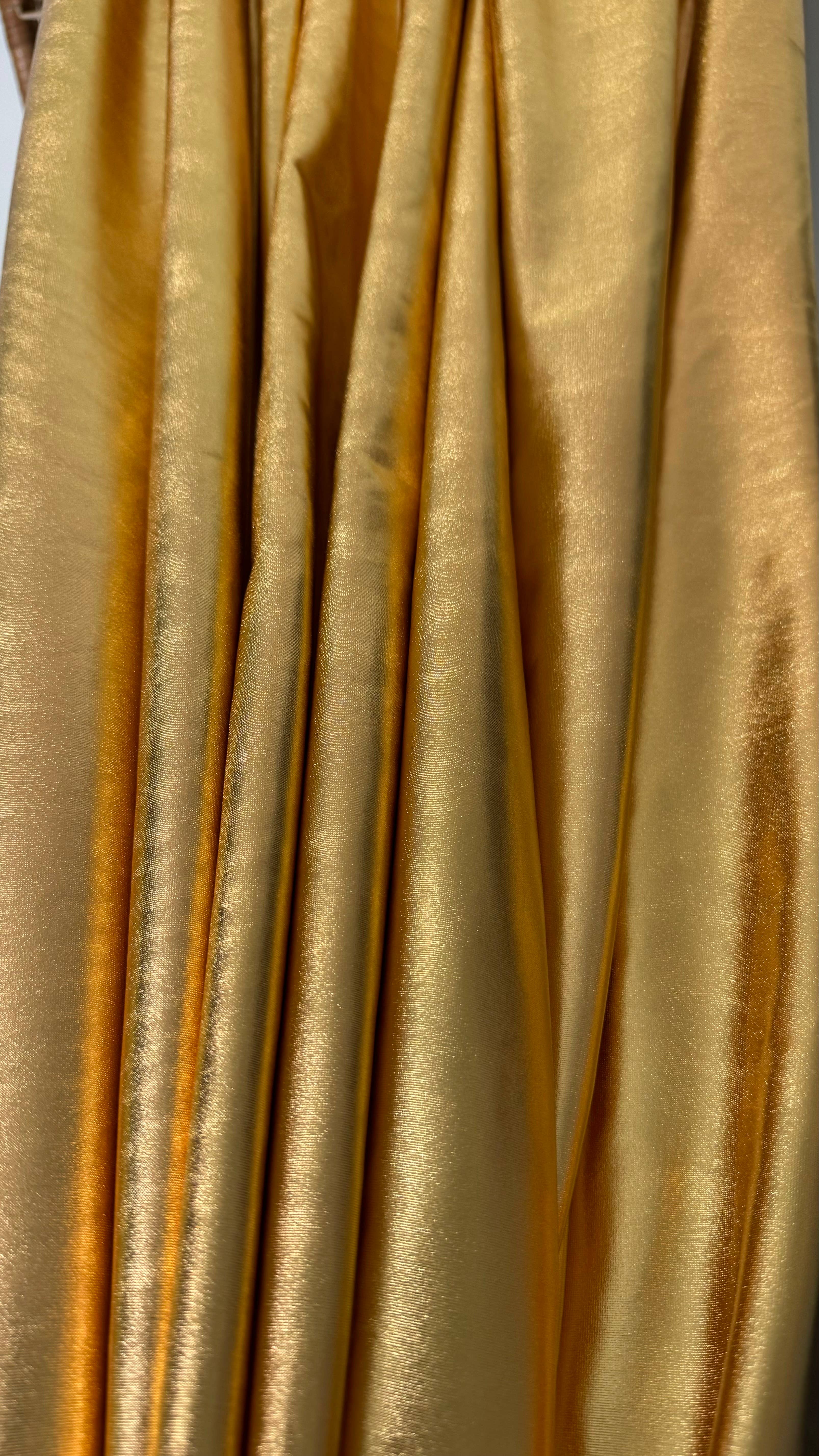 GalaTextile - Wholesale Fabric - Gold Spandex Lame Foil Stretch Metallic Fabric Gold Lame11