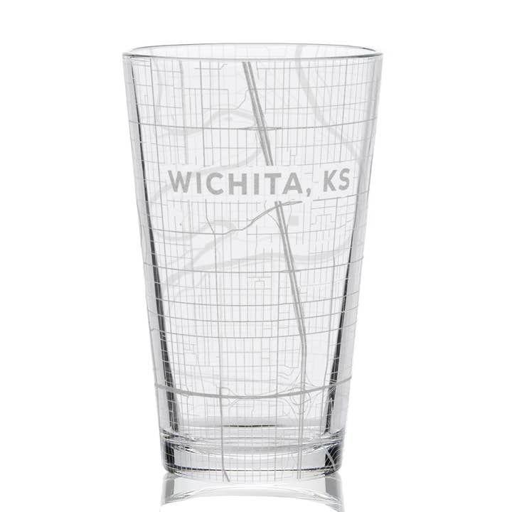 WICHITA, KS, carte de la ville et des rues gravée, 16 oz, verres à pinte pour la vente par LumEngrave