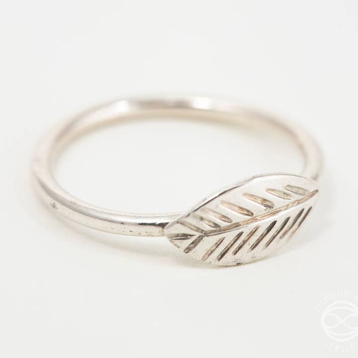 14k Gold Fill or Argentium Silver Leaf Band Ring for wholesale by Clementine & Co. Jewelry