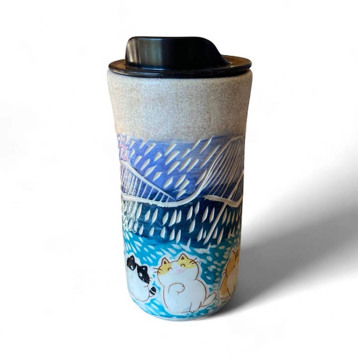 Pottery By Yvonne - Wholesale Insulated Mug/Tumbler - Handmade Sgraffito Animal Travel Mugs – 16 oz Ceramic Coffee2