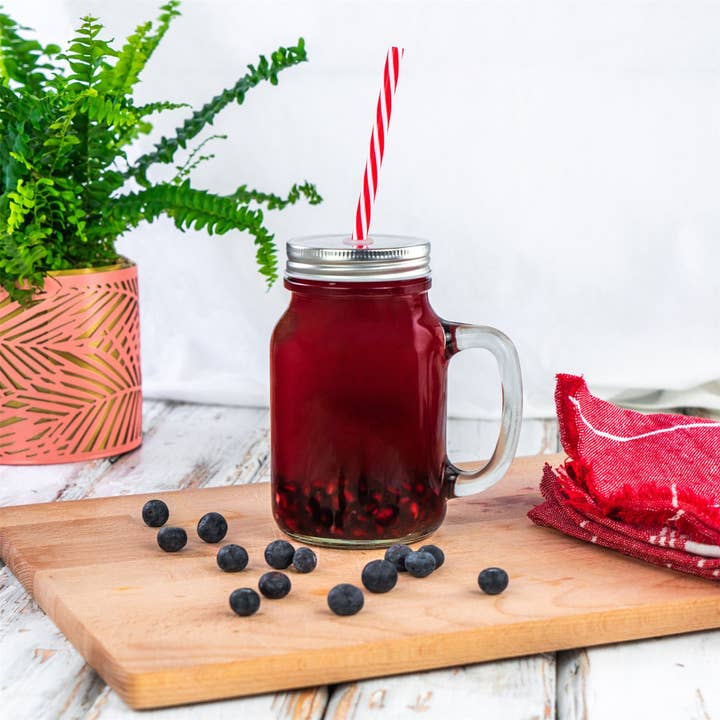 Rinkit Ltd - Wholesale Drinking Glass/Cup - Rink Drink Jam Jar Drinking Glass with Lid Straw - 620ml