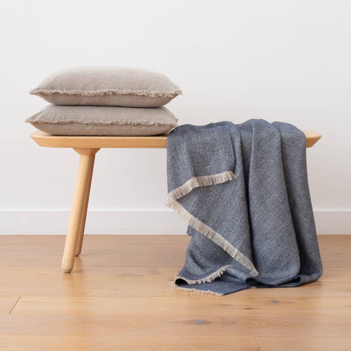 LinenMe Hemp and Merino Wool Mix Throw Indigo Hubert for wholesale by LinenMe