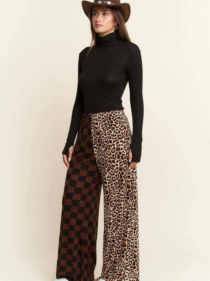 MOCHA SPLIT DECISION LEOPARD-CHECKERED PANTS for wholesale on Faire1