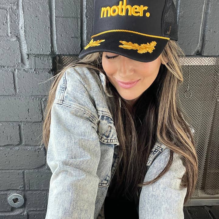 Mother Embroidered Captain Hat - Black and Gold for wholesale on Faire