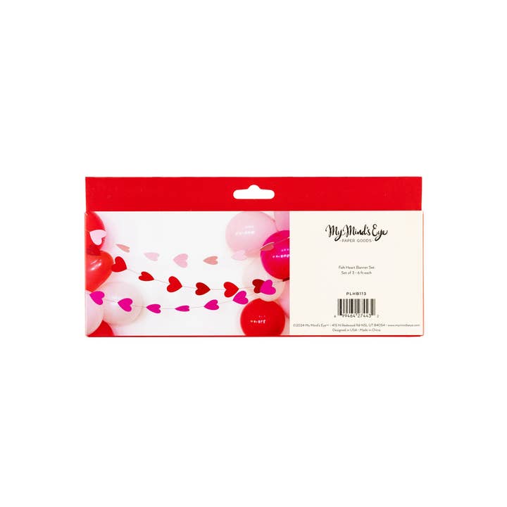 My Mind’s Eye - Wholesale Party Sign/Banner - PLHB113 - Felt Heart Triple Banner Set1