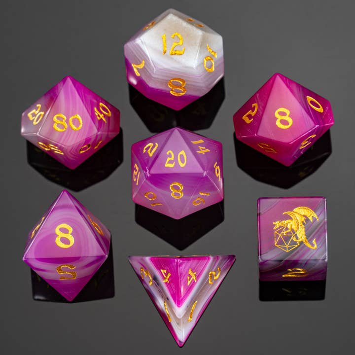 Dragon's Hoard Gem Stone Polyhedral Dice Set - Rose A for wholesale by Hymgho Premium Dice
