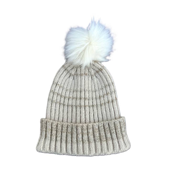 Justin & Taylor - Wholesale Beanie – Women's - Level Up | Striped Beanie with Fluffy Pom20
