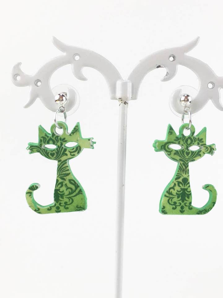 CAT EARRING - GREEN for wholesale by Pipapaper