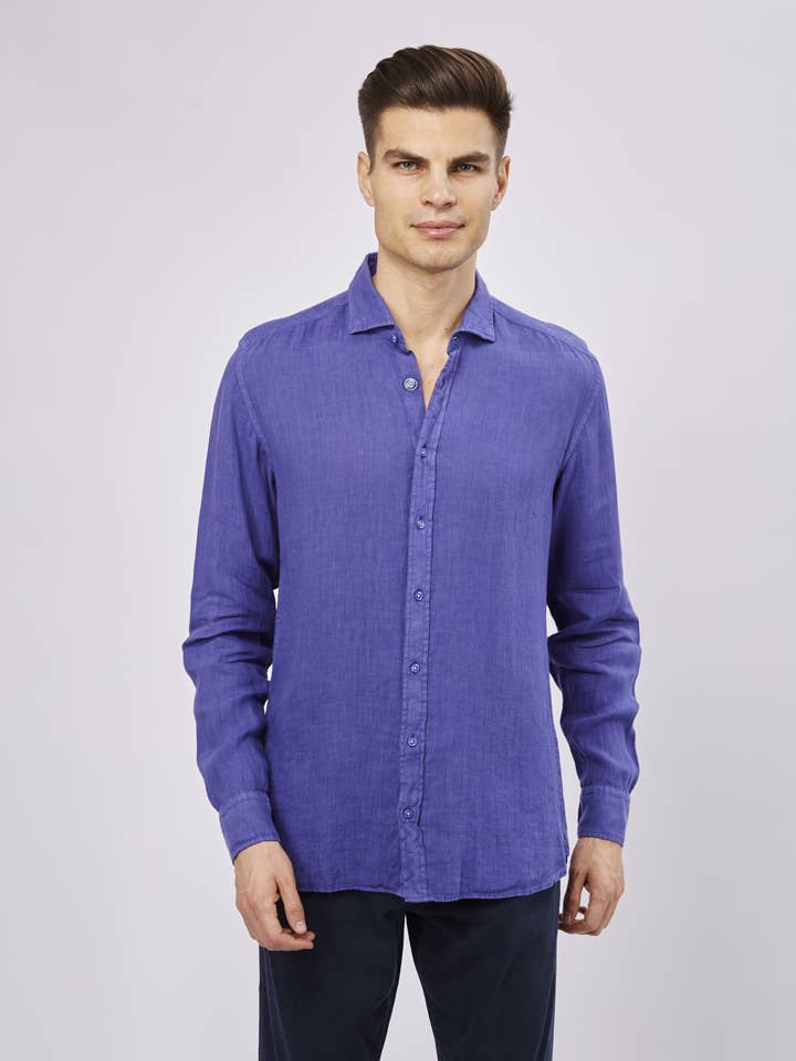 Chemise en lin violette Leo pour la vente par Luchiano Visconti