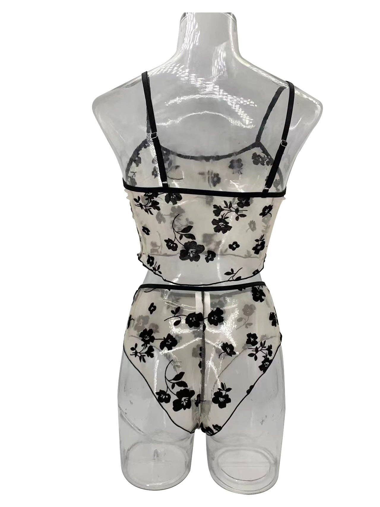 Black Ladies Floral See Through 2PCS Lingerie Set SKLG4160 for wholesale on Faire6