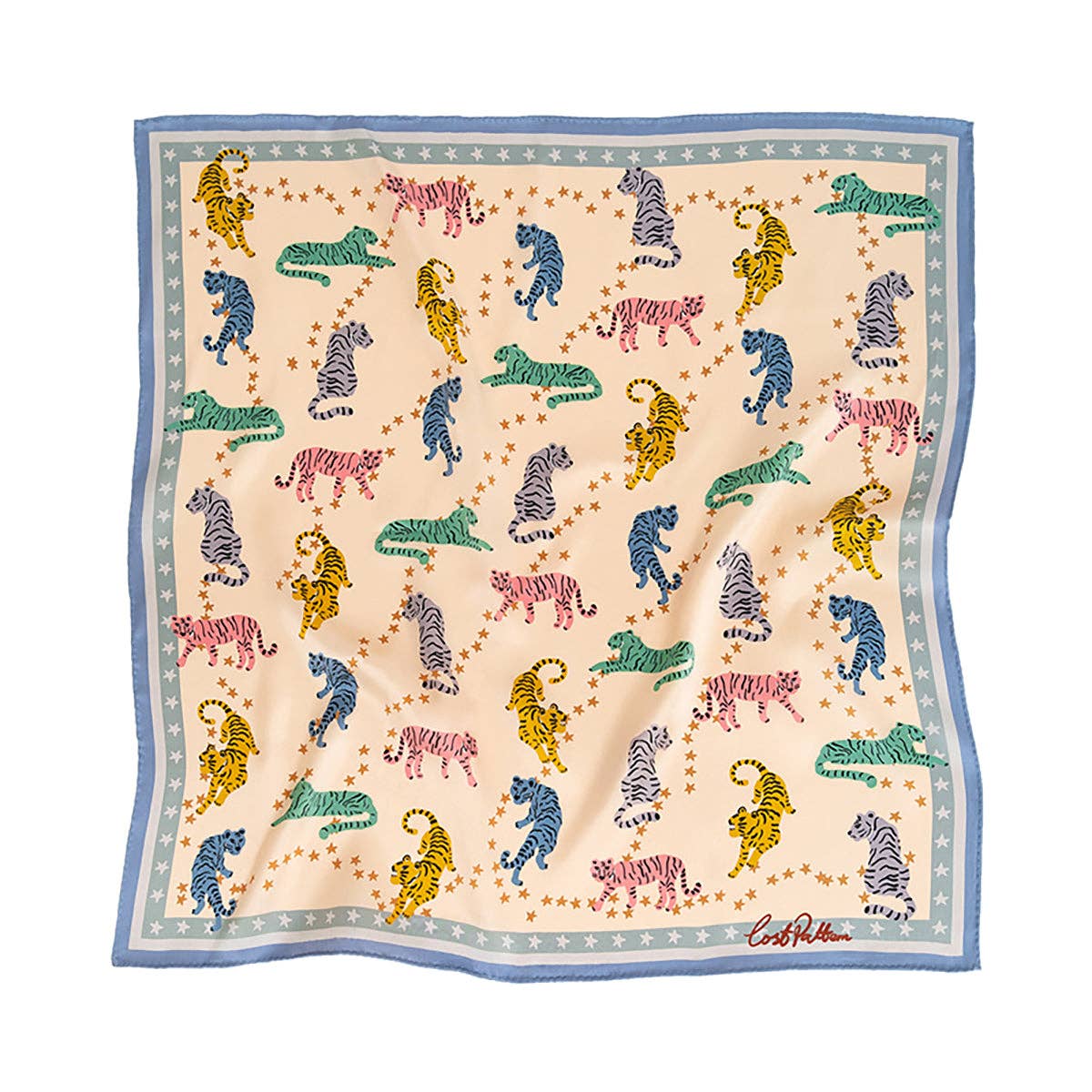 Dusty Blue "Neon Tigers" Silk Bandana Scarf for wholesale on Faire4