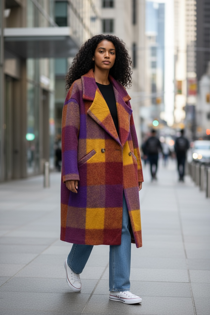 la maison des fibres naturelles - Vente Manteau – femme - Manteau à carreaux 60705+size MADE IN ITALY 12