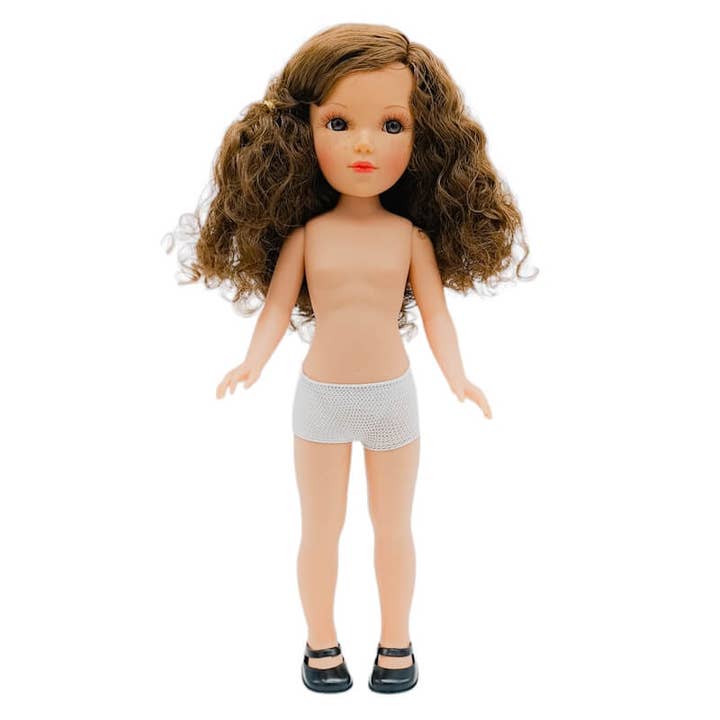 Naked doll Mari's Folk original Craft 41 cm chestnut for wholesale by Folk Artesanía Muñecas