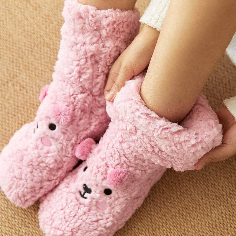 OceanusSwim - Wholesale Socks - Women's - Adults Cute Cartoon Bear Coral Fleece Thick Warm Homewear Socks3