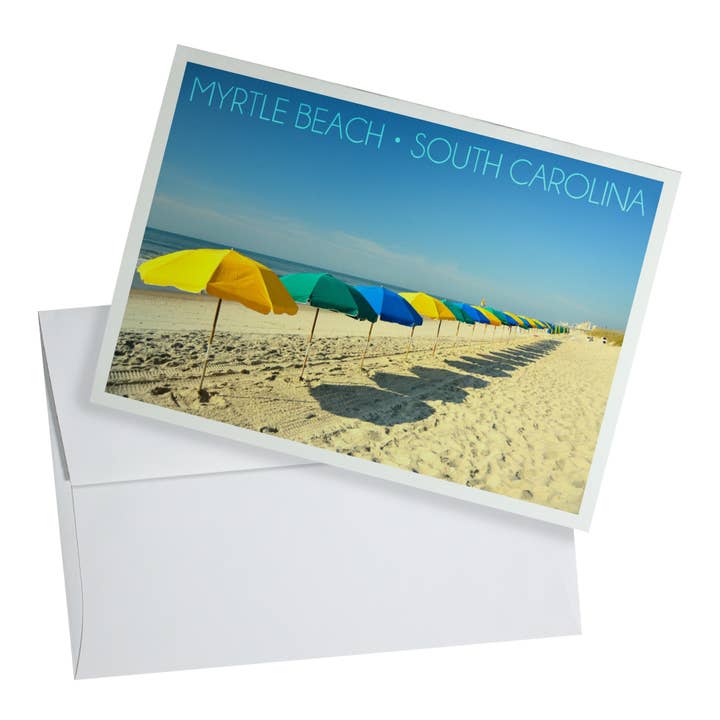 Notecard 74354 Sombrillas de playa Myrtle Beach Carolina del Sur para venta al por mayor de Lantern Press