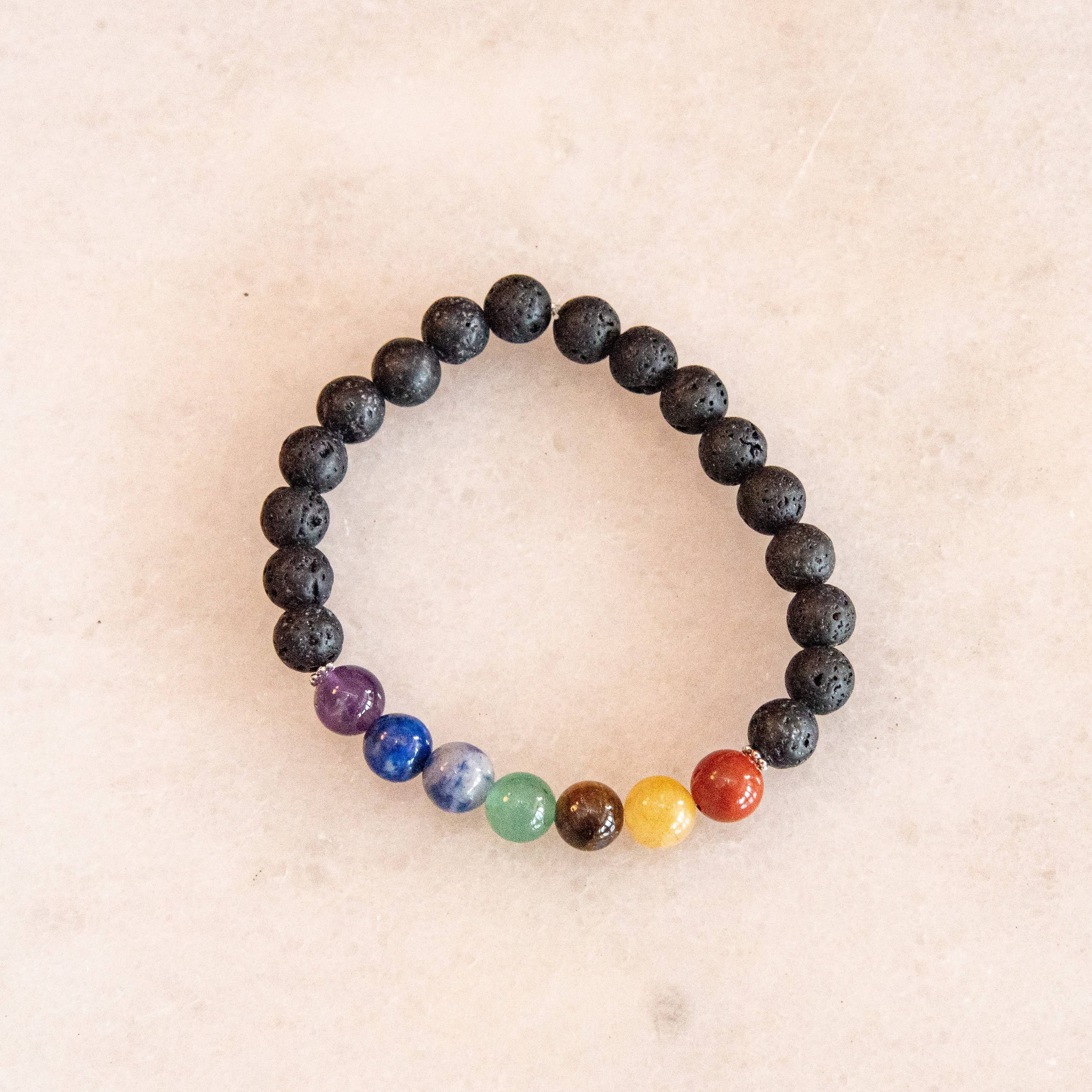 Two Birds Eco Shop - Wholesale Aromatherapy Bracelet - Chakra Gemstone Bracelet with Lava Rock Diffuser Beads2