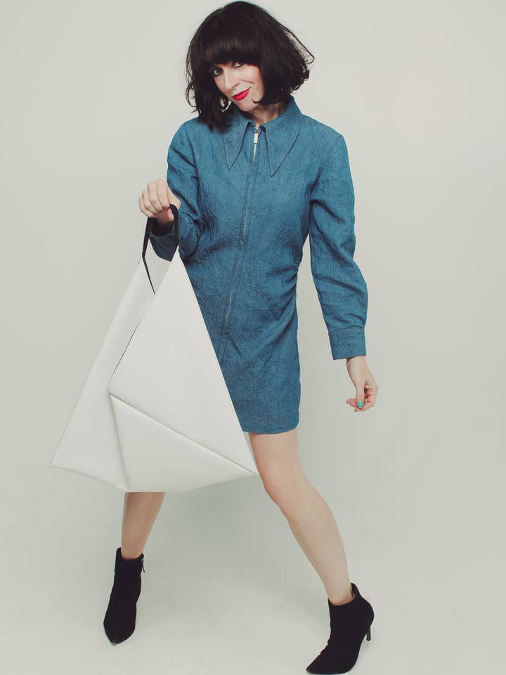 Brilliant White Vegan Leather Origami Bag for wholesale by Kaleidoscope by Amy Lou