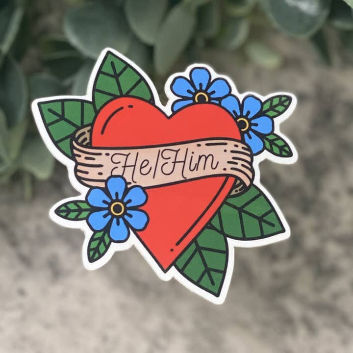Pronouns: He/Him Vinyl Sticker 5-Pack for wholesale by Beautiful Mind Design