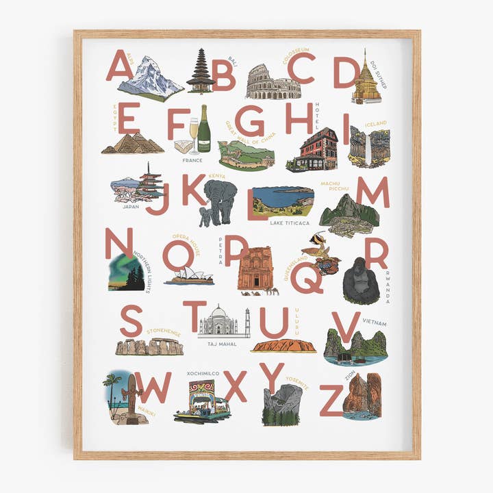 Travel Alphabet Print for wholesale by Bean Horse Car Designs