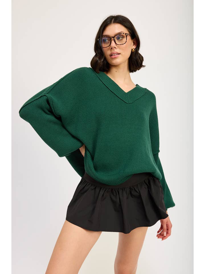 Emory Park - Wholesale Knit Sweater - Women's - OVERSIZED V NECK SWEATER