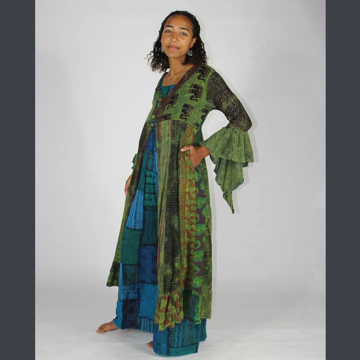 Jayli Clothing - Wholesale Jacket - Women's - STEVIE DUSTER Jaypuri Over Dye Patchwork Long Duster